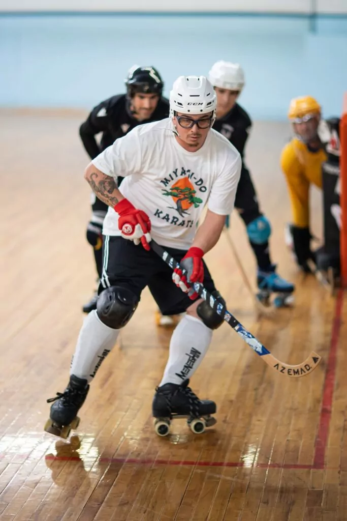 Members of the Ocala Hockey Club photographed playing a game of hockey.