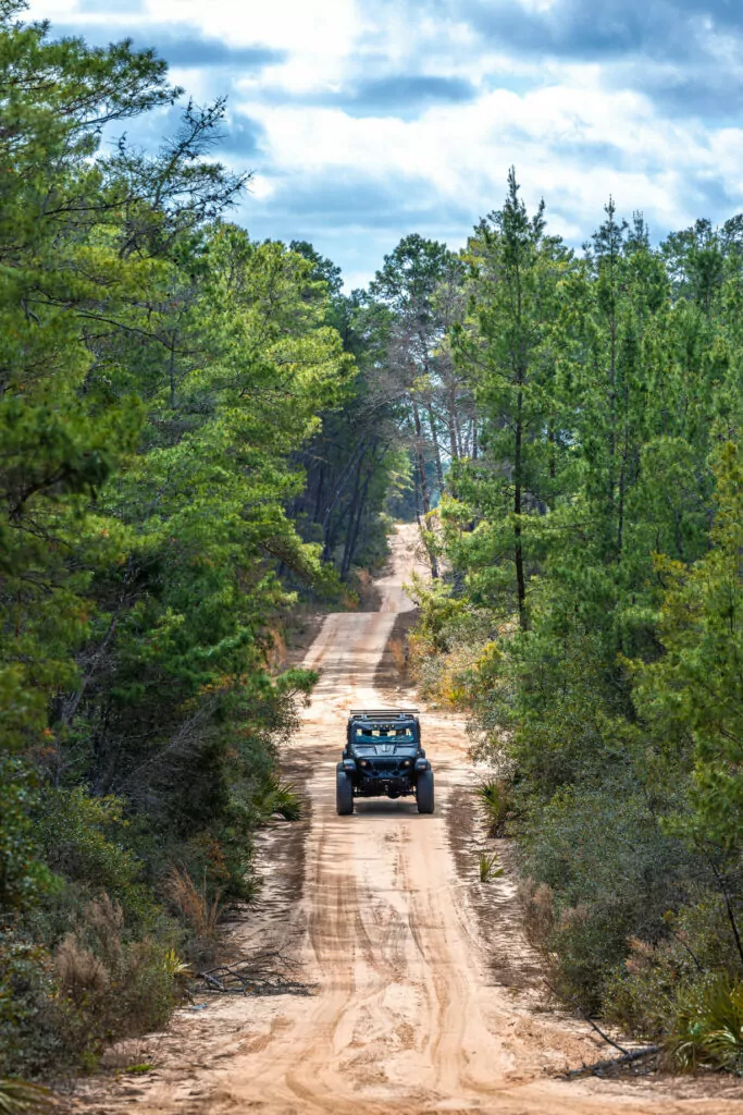 Off-road vehicle on wooded dirt road | Adventure + Travel | Maven Photo and Film | Ocala, Florida