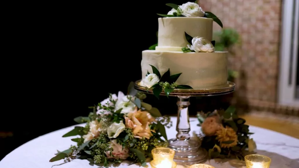 Photo of the wedding cake from the Lillie + Adam wedding video