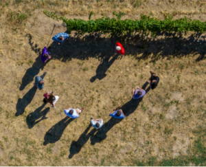2022 World Equestrian Center Winery aerial shot of staff standing in a heart shape. Photo taken by MAVEN Photo + Film in Ocala, Florida